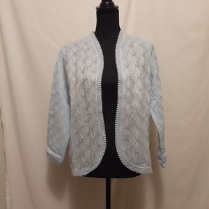 Deadstock Vintage Cardigan Open Front Light Blue Pastel Grannycore Pointelle